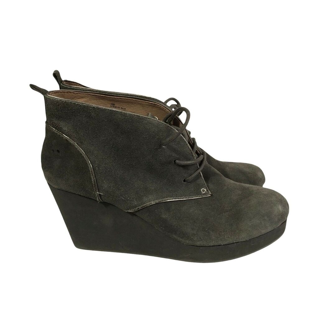 Tommy Bahama Kaja Ankle Bootie Womens 10 Gray Suede Wedge Boots Leather